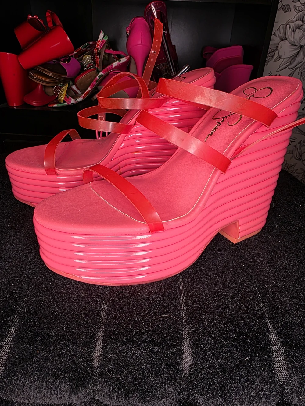 Jessica Simpson Neon Pink Platform Wedge Sandals